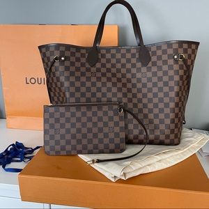 Authentic Louis Vuitton Neverfull GM in Damier Ebene w/ Pouchette